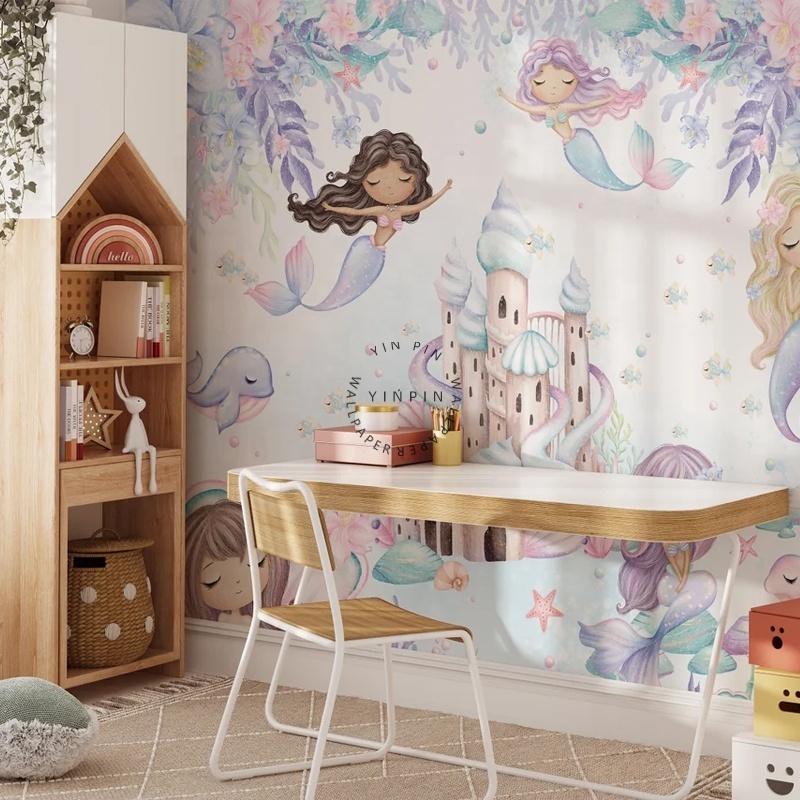 Mermaid nursery peel and stick 3d wallpaper home decoration