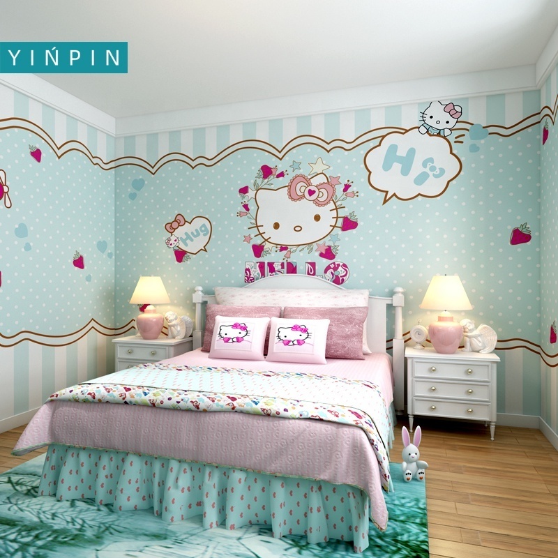 Pink hello kitty wallpaper 3d home design for kids room decor mural