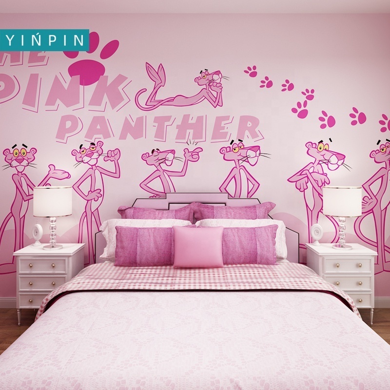 Hot cartoon pink panther custom mural wallpaper for children's room