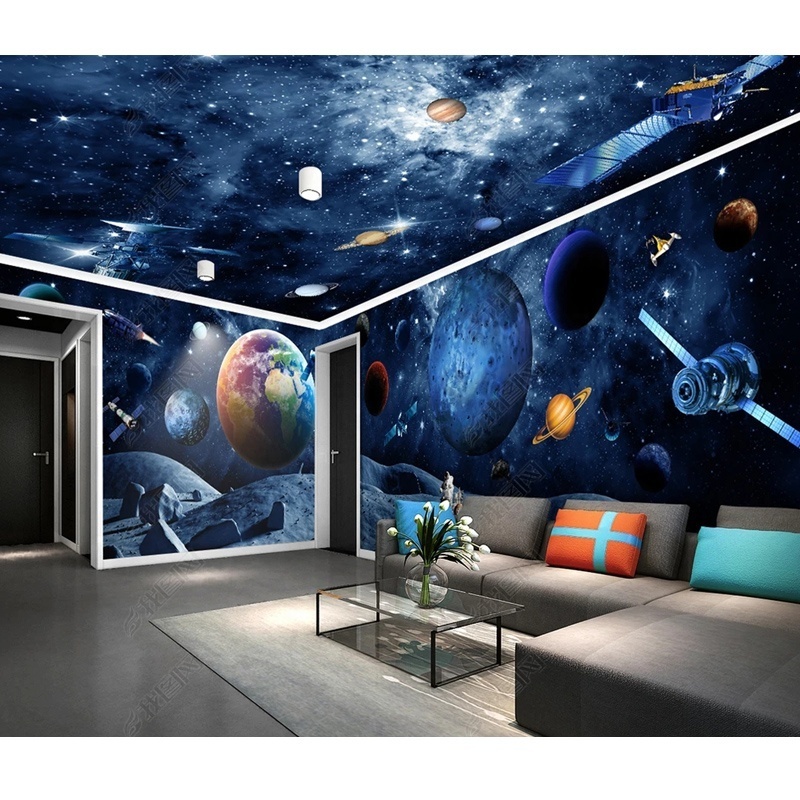 Self-designed space astronaut planet beautiful whole house background 3D wallpaper