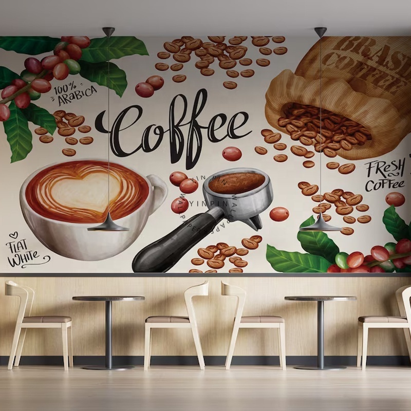 Customizable 3D French Coffee Shop Wallpapers for Living Room Decorative Wall Panels