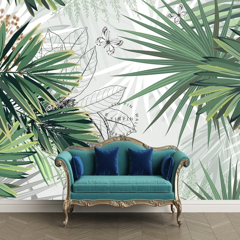 Customized tropical plant self adhesive wallpaper 3D leaf mural background decoration