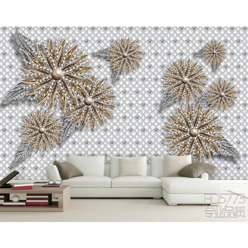 Custom modern Jewelry relief flower 3d 5d 8d wallpaper mural home TV wall decoration