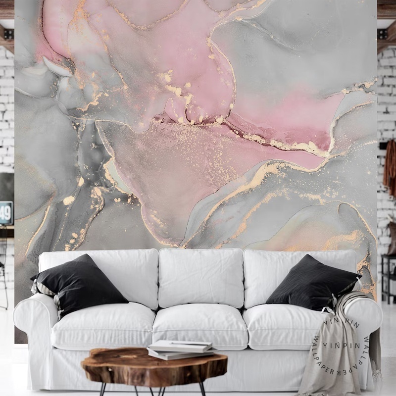 Abstract gray marble wallpaper modern pink customized 3D mural design bedroom