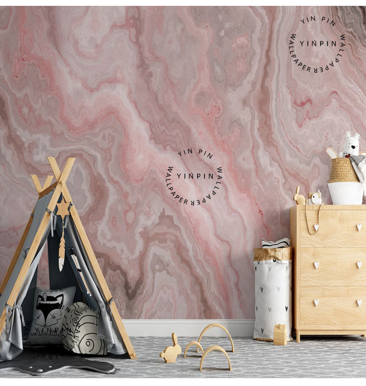 Pink agate marble girl room wallpaper Princess pink mural