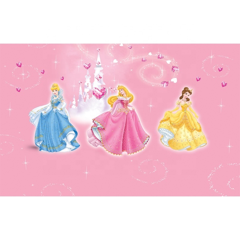 Pink cartoon princess custom wallpaper mural for kids room decor