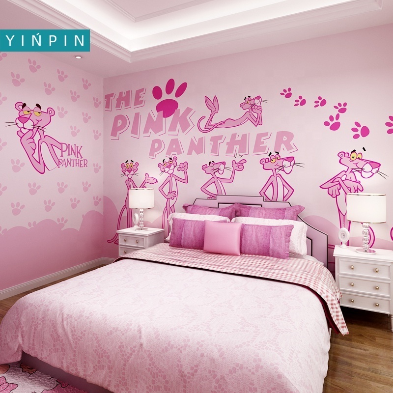 Hot cartoon pink panther custom mural wallpaper for children's room