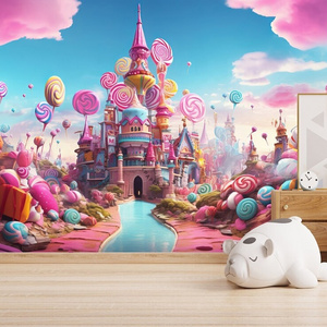 Pink fairy tale candy castle 3d peel and stick removable wallpaper