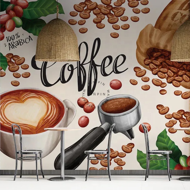 Customizable 3D French Coffee Shop Wallpapers for Living Room Decorative Wall Panels