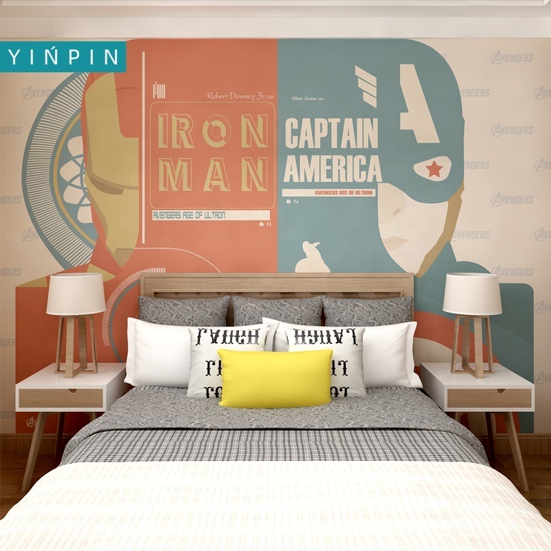 Custom Hot Sale Iron Man Captain America Boy Children's Bedroom Background Wallpaper