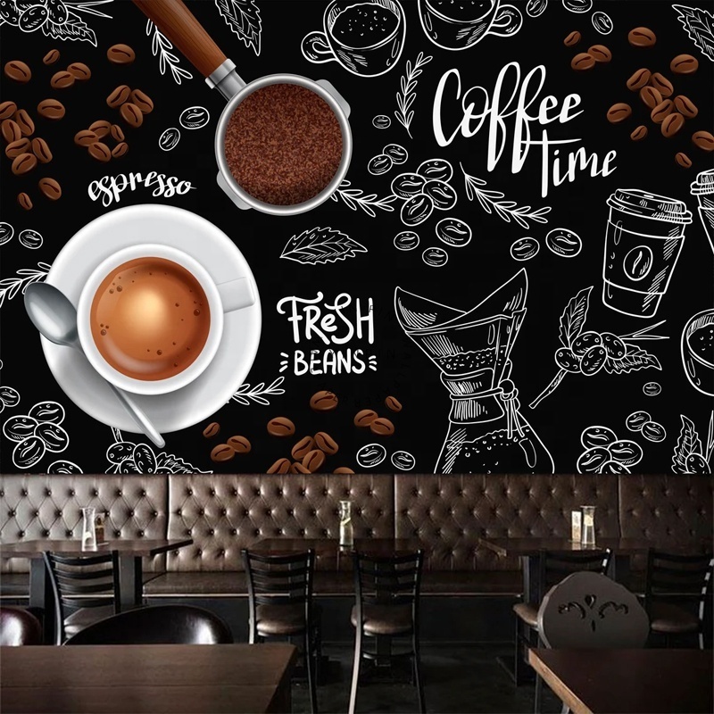 Coffee shop kitchen poster wall art peeling wallpaper design