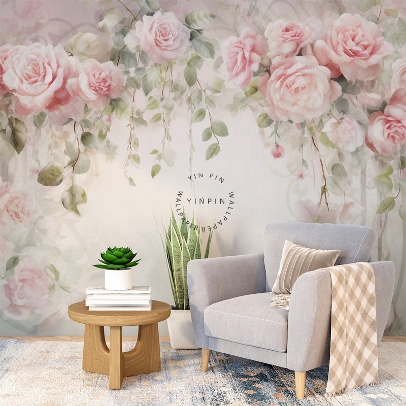 Pink peony peel and stick wallpaper mural home decoration