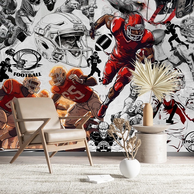 American football graffiti wall paper peel and stick wallpaper