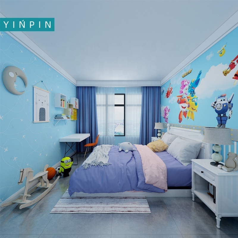 New trend blue cartoon custom 3D mural wallpaper decorate for boy room