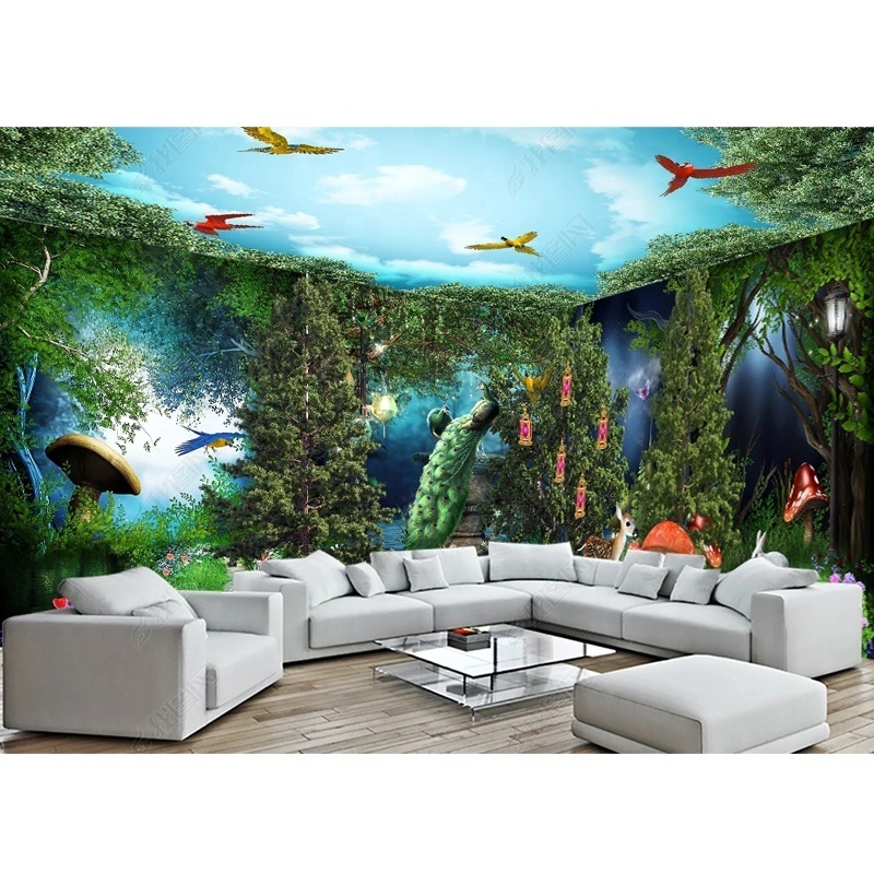 Customized green fantasy forest whole house background decoration 3D wallpaper