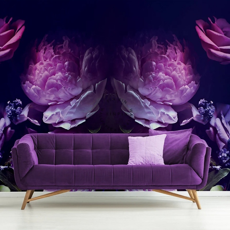 Blue purple peony and rose photo wallpaper custom design wall paper