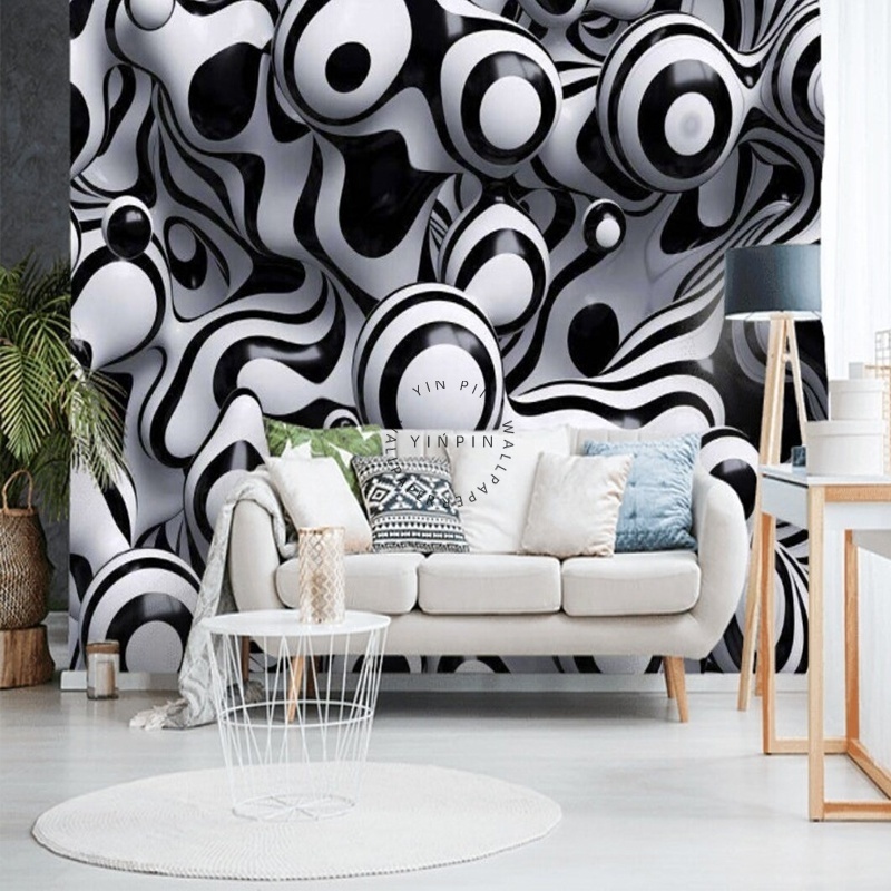 Black and white drop wallpaper peeling and pasting customized 3D photos living room decoration murals