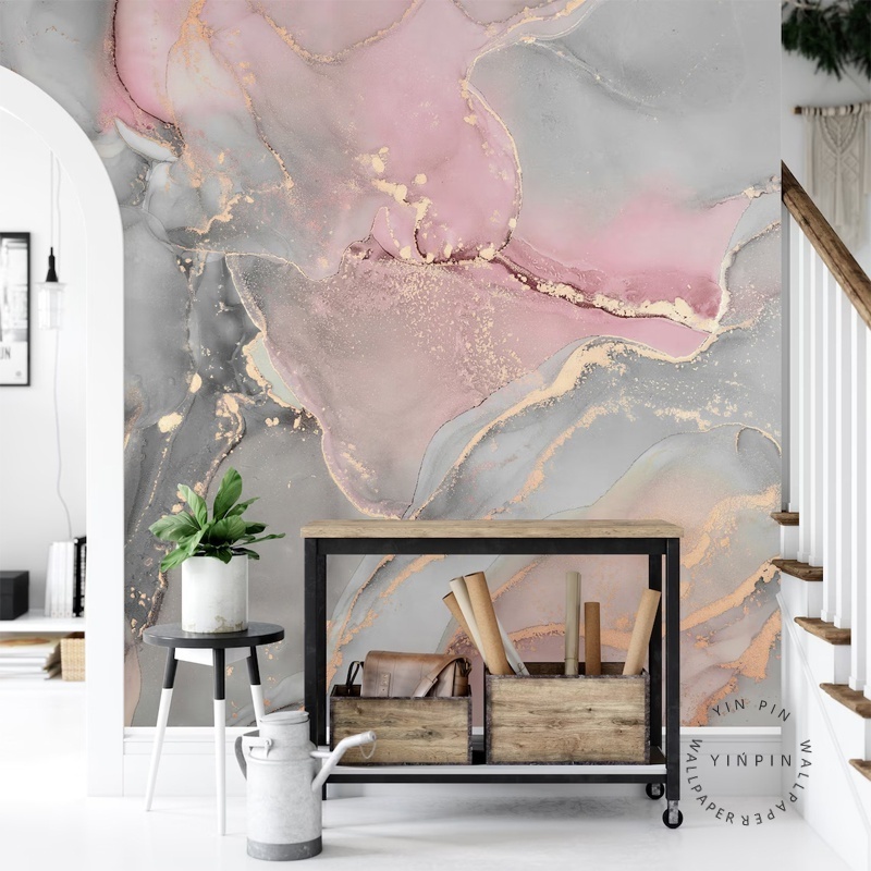 Abstract gray marble wallpaper modern pink customized 3D mural design bedroom