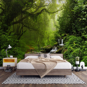 Living room forest plant wallpaper Bedroom stream scenery Background wall mural