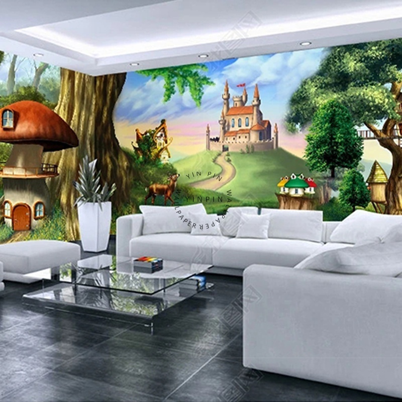 Fairy tale forests and animals adhesive wall 3d ceiling wallpaper for living room