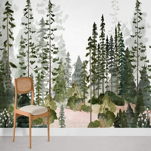 Watercolor forest landscape wallpaper living room peel and stick murals