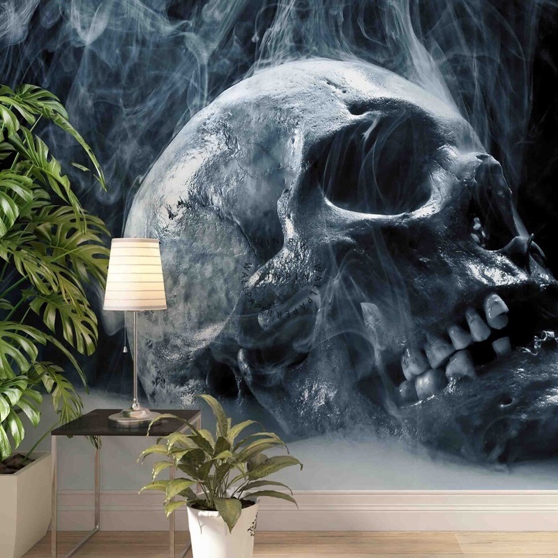 3D human skeleton skull smoke gray peel and stick wallpaper mural