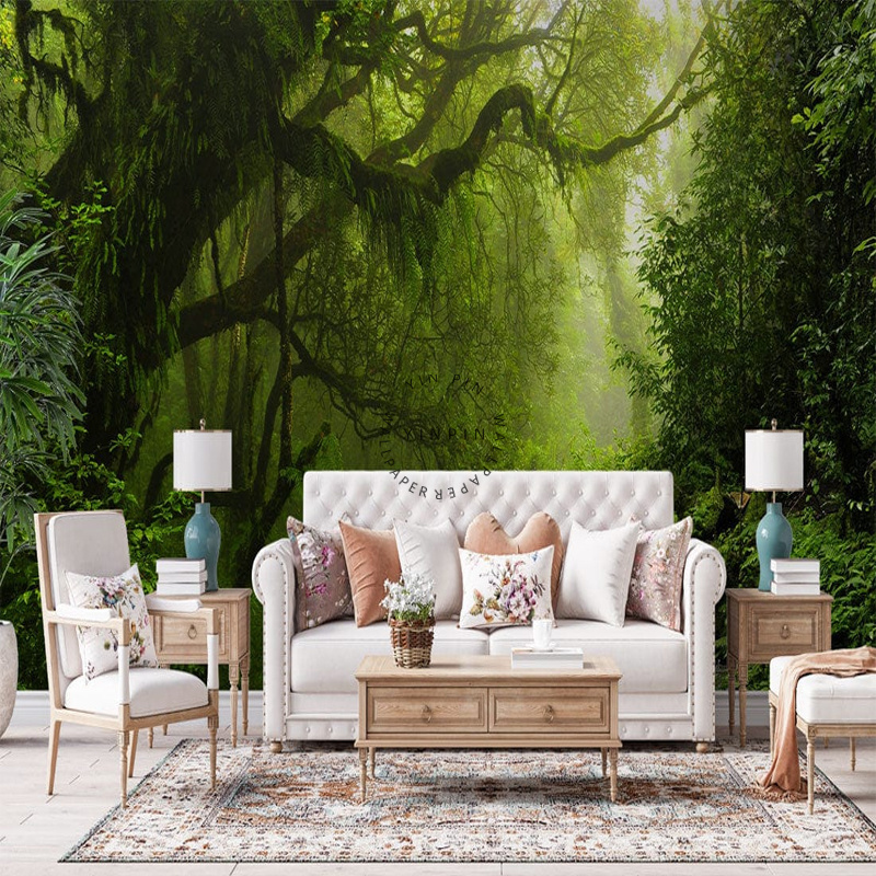 Living room forest plant wallpaper Bedroom stream scenery Background wall mural