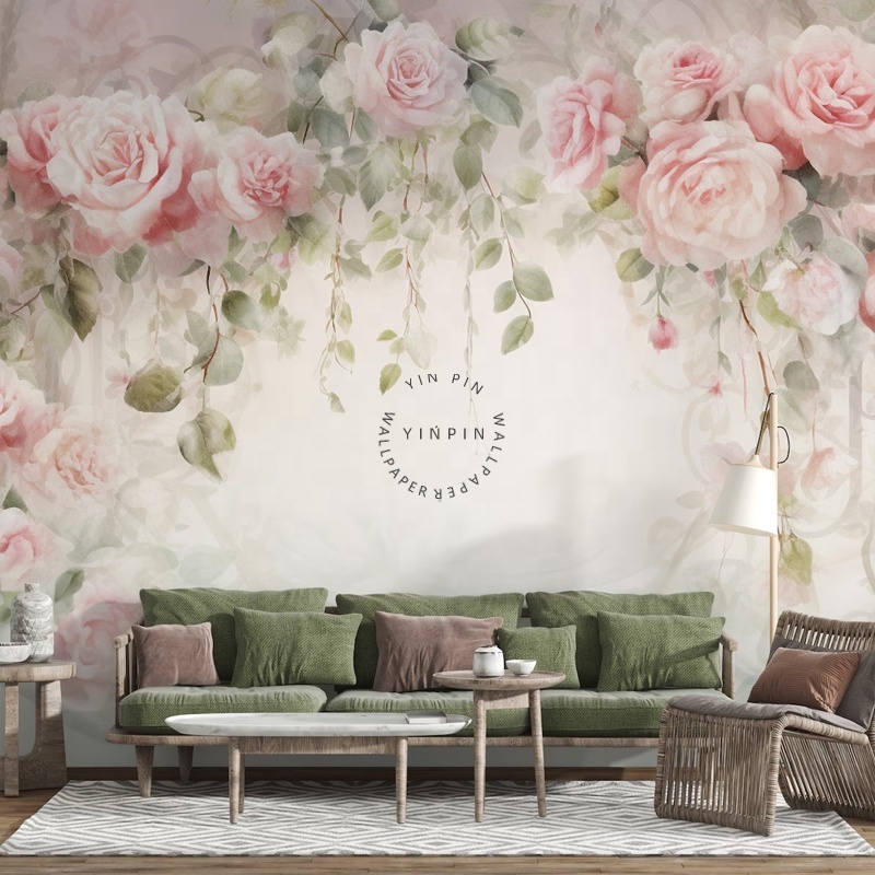 Pink peony peel and stick wallpaper mural home decoration