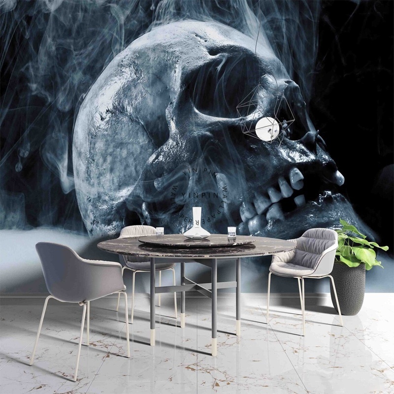 3D human skeleton skull smoke gray peel and stick wallpaper mural