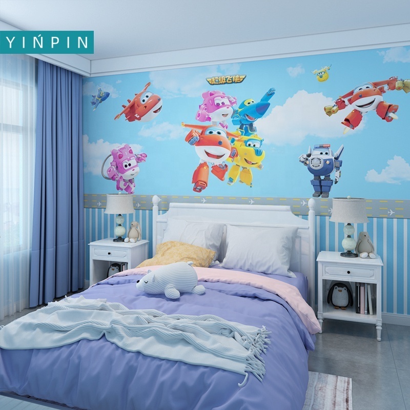 New trend blue cartoon custom 3D mural wallpaper decorate for boy room