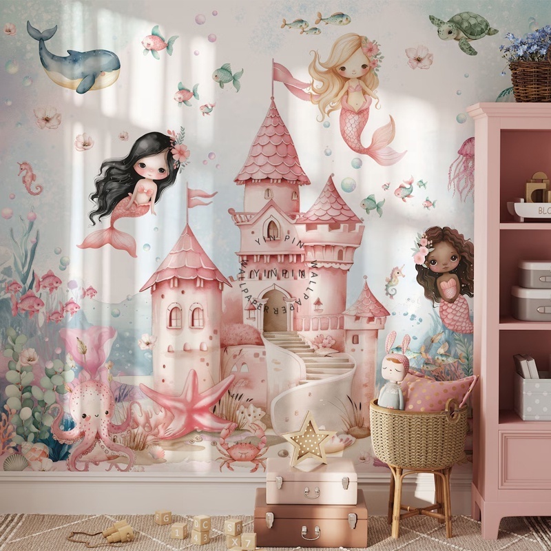 Mermaid nursery underwater wall mural wallpaper sticker 3d wall paper