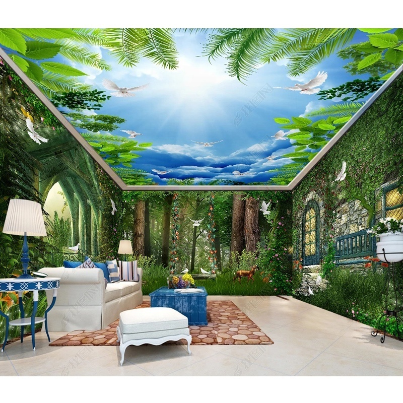 Customized green fantasy forest whole house background decoration 3D wallpaper