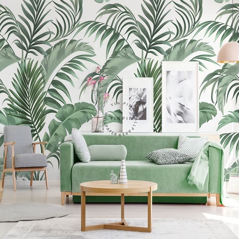 Green banana leaf wallpaper living room and bedroom palm leaf self-adhesive mural