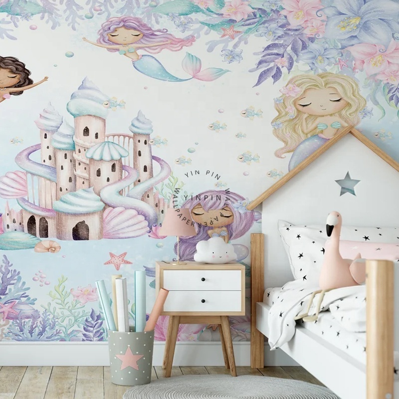 Mermaid nursery peel and stick 3d wallpaper home decoration