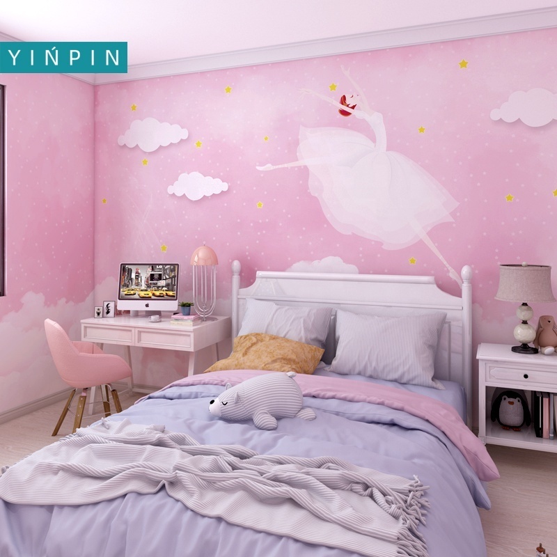 Custom Funny Pink Clouds Ballerinas Girl wallpaper mural for  kids room decor