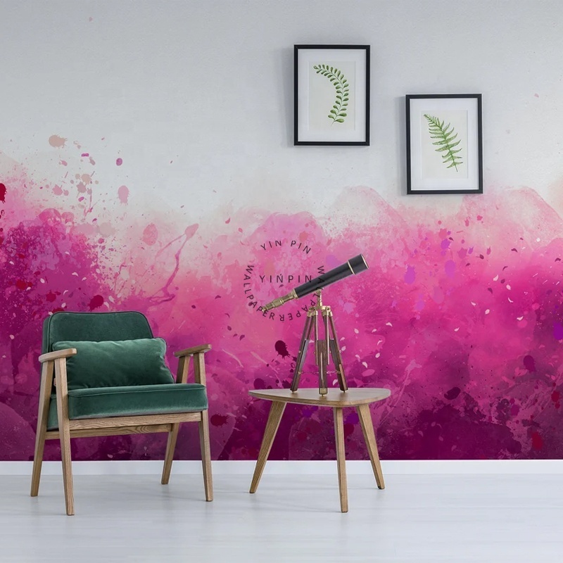 Pink paint abstract wallpaper, self adhesive, peel and stick floral wall mural