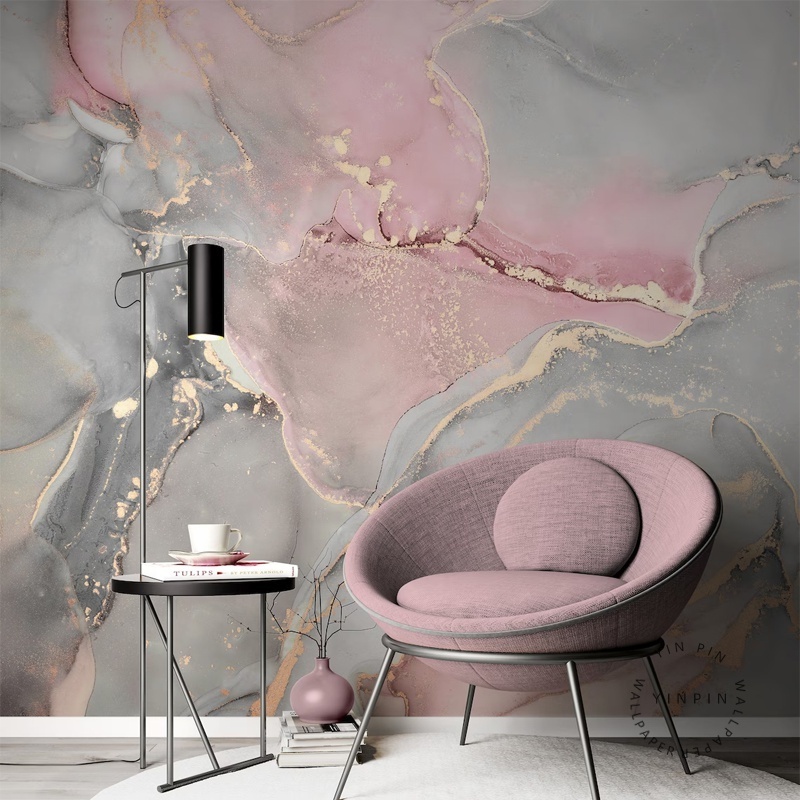 Abstract gray marble wallpaper modern pink customized 3D mural design bedroom