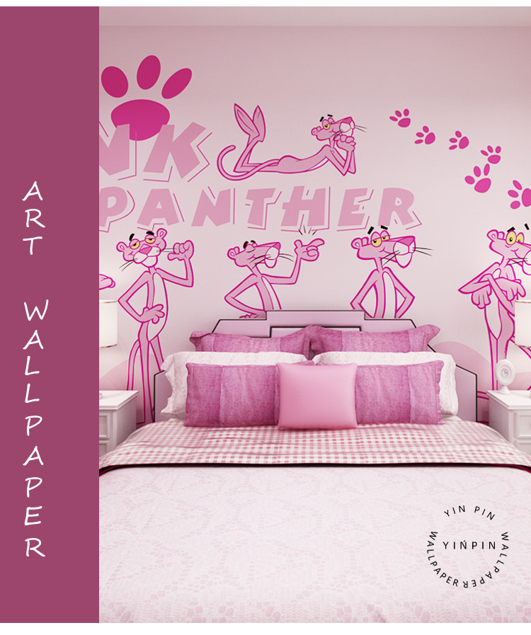 Hot cartoon pink panther custom mural wallpaper for children's room