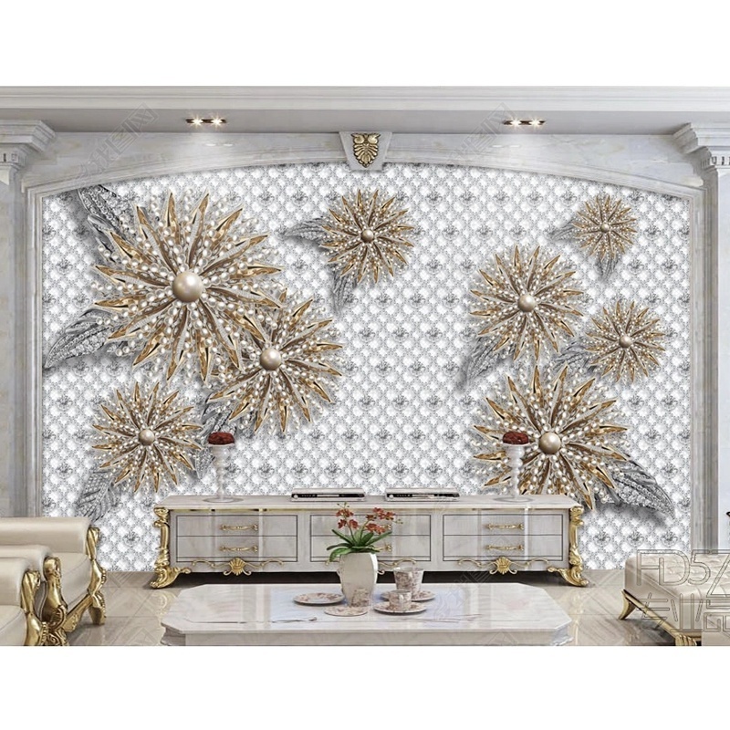 Custom modern Jewelry relief flower 3d 5d 8d wallpaper mural home TV wall decoration