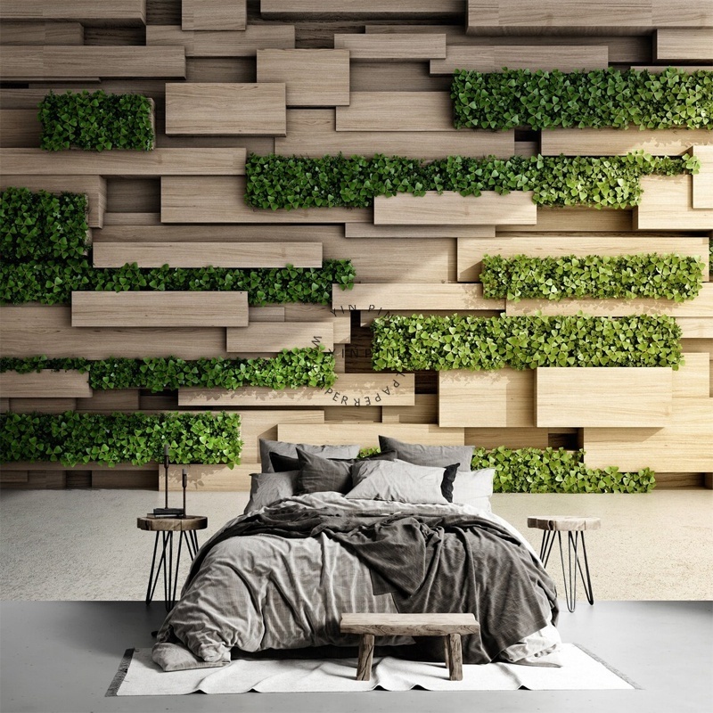 3D effect geometric wallpaper self-adhesive peel and stick natural honeycomb and grassland murals