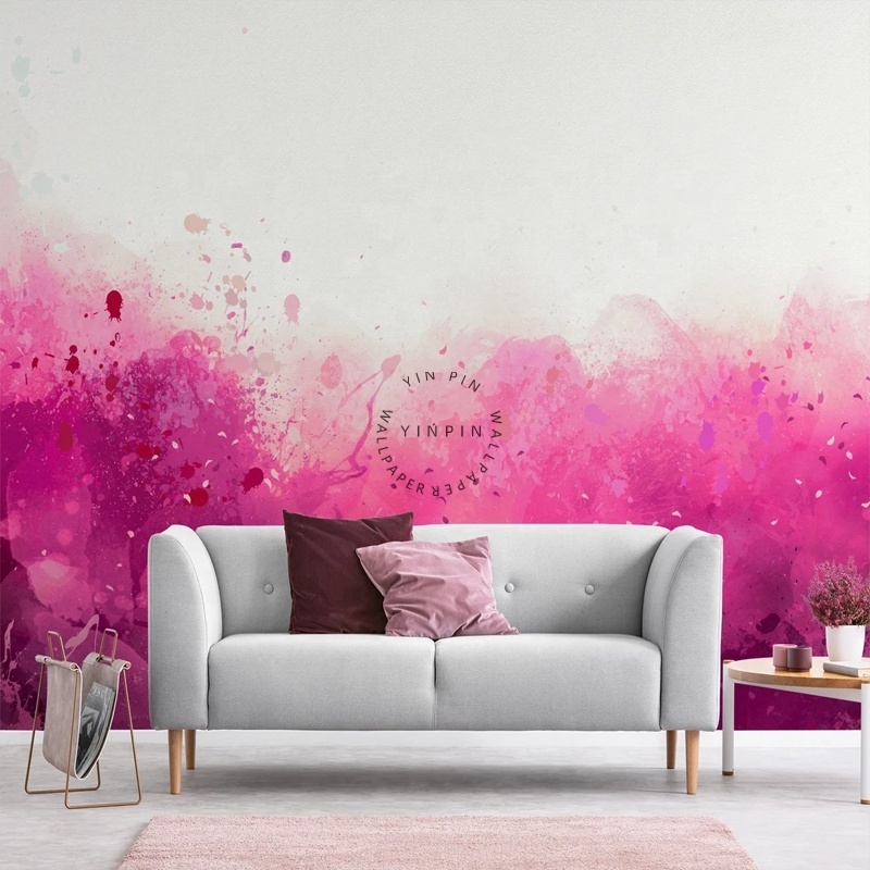 Pink paint abstract wallpaper, self adhesive, peel and stick floral wall mural