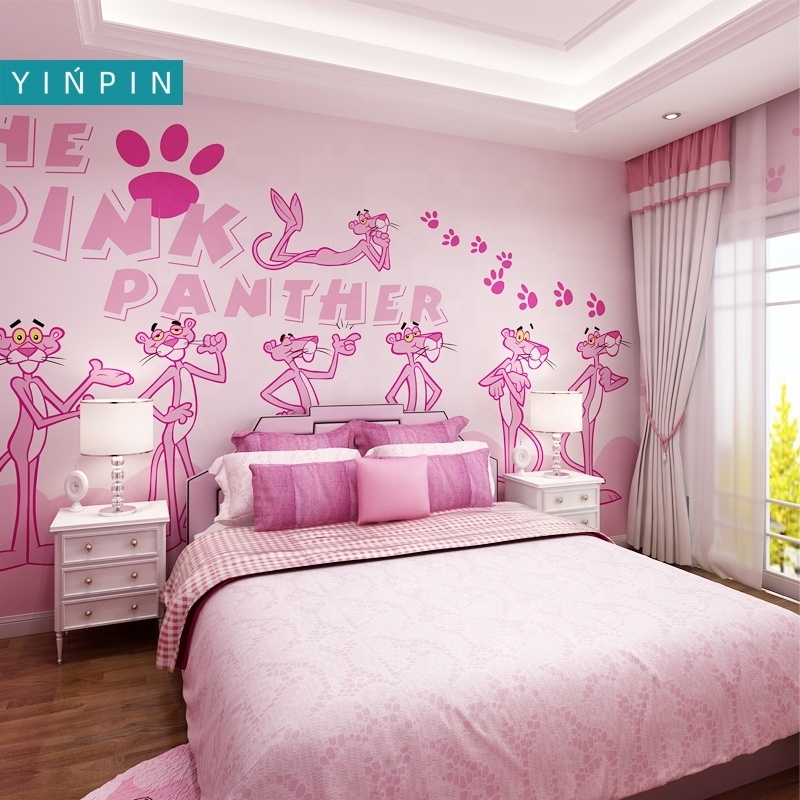 Hot cartoon pink panther custom mural wallpaper for children's room