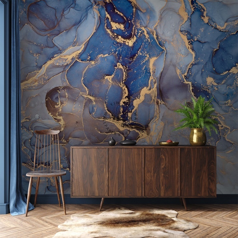 Blue marble self adhesive wallpaper 3d gold abstract smoke mural