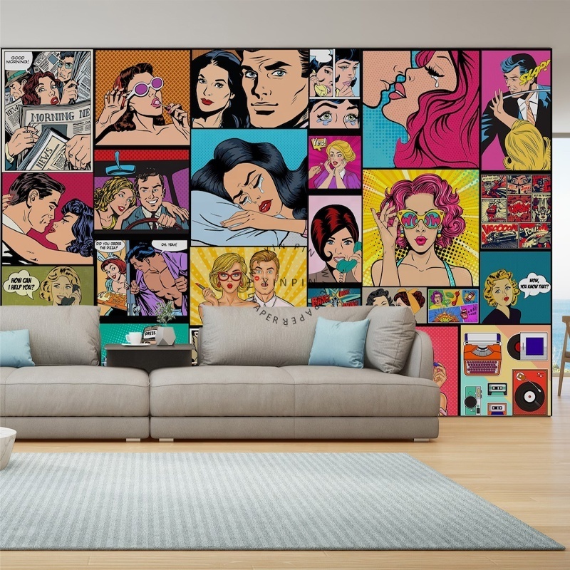 Retro and comic figure graffiti art decoration wall paper peel and stick wallpaper