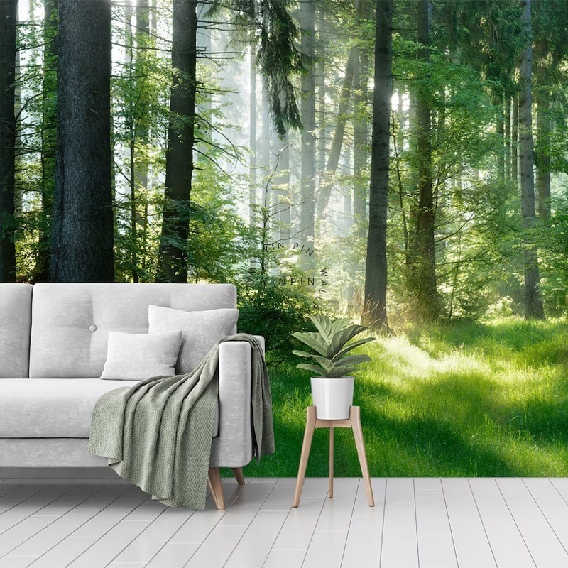 Forest of spruce trees removable self adhesive wallpaper peel and stick wall mural