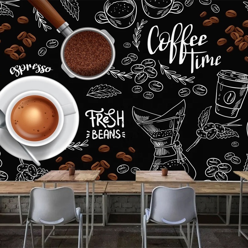 Coffee shop kitchen poster wall art peeling wallpaper design