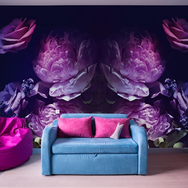 Blue purple peony and rose photo wallpaper custom design wall paper