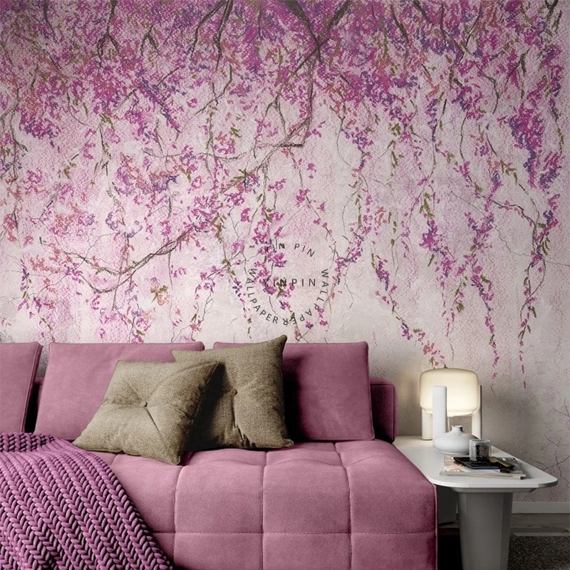 Pink cherry blossom tree custom printed wall paper 3d wallpaper