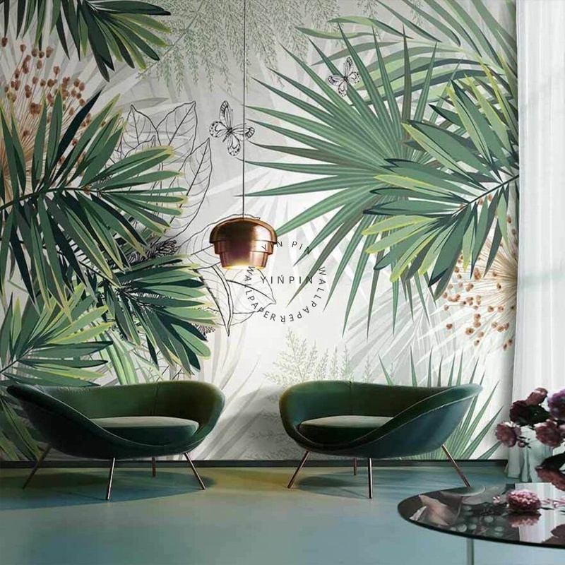 Customized tropical plant self adhesive wallpaper 3D leaf mural background decoration