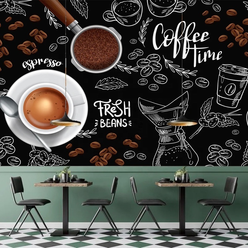 Coffee shop kitchen poster wall art peeling wallpaper design